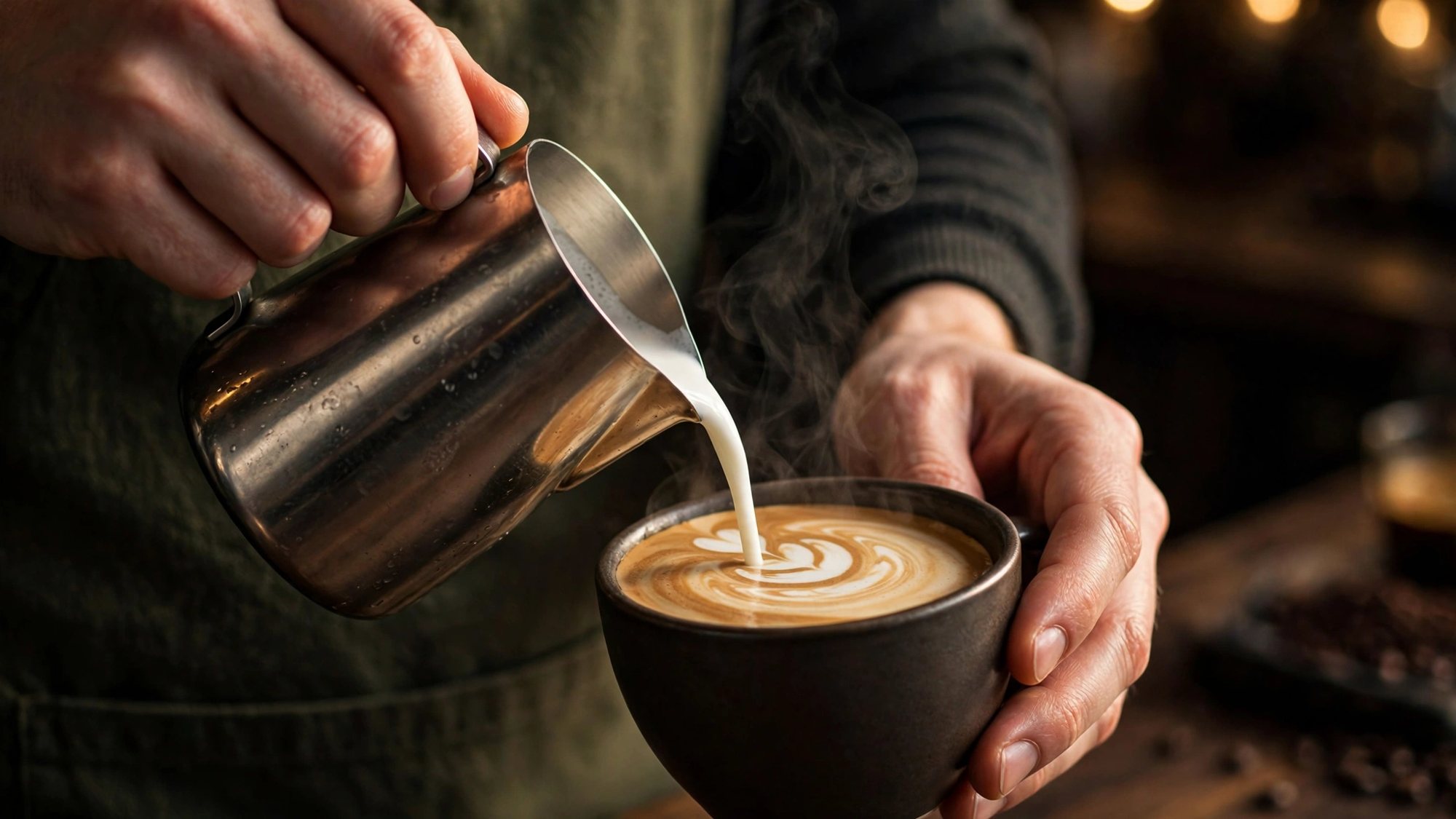 Barista pouring latte art